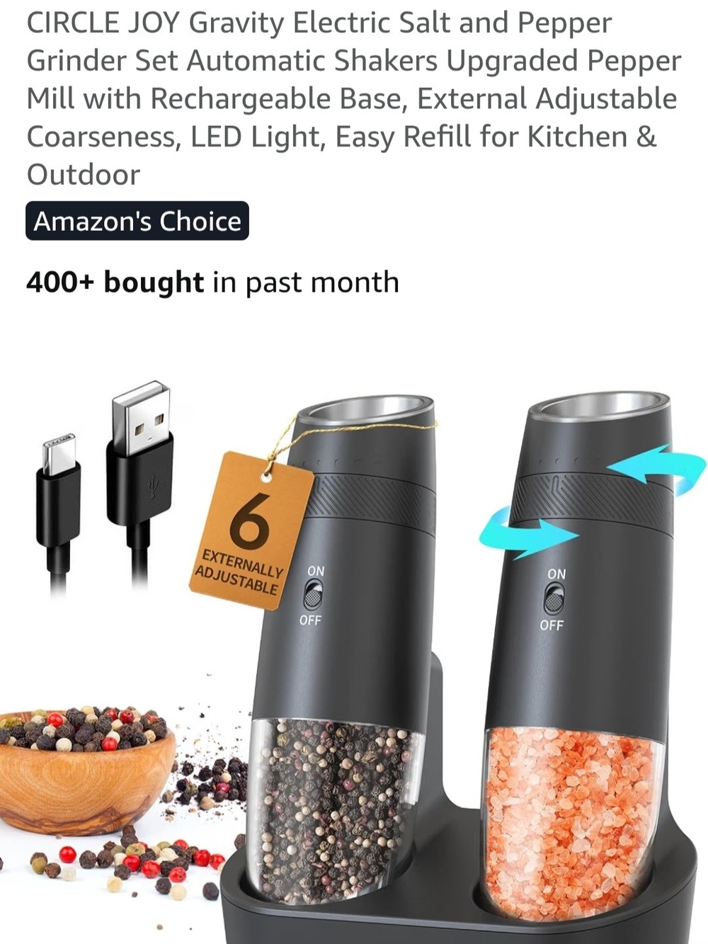 Electric Salt & Pepper Grinder Set - Black